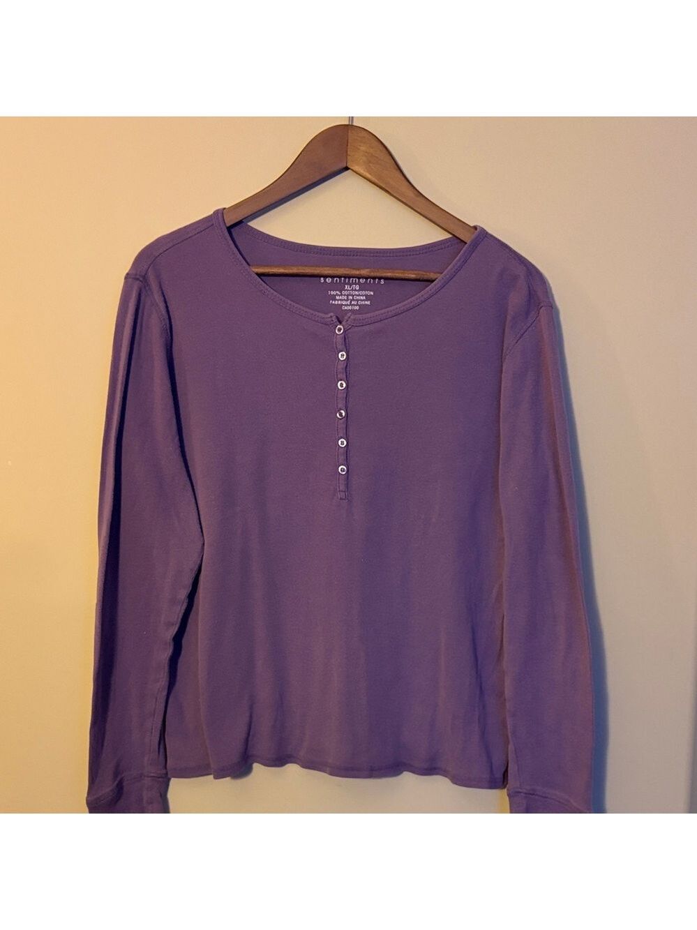 220.Lavender Long-Sleeve Henley Top